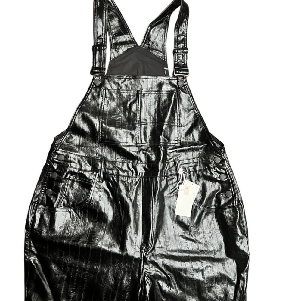 Good American black better than leather faux leather overalls Size 16 NWT - Picture 5 of 12